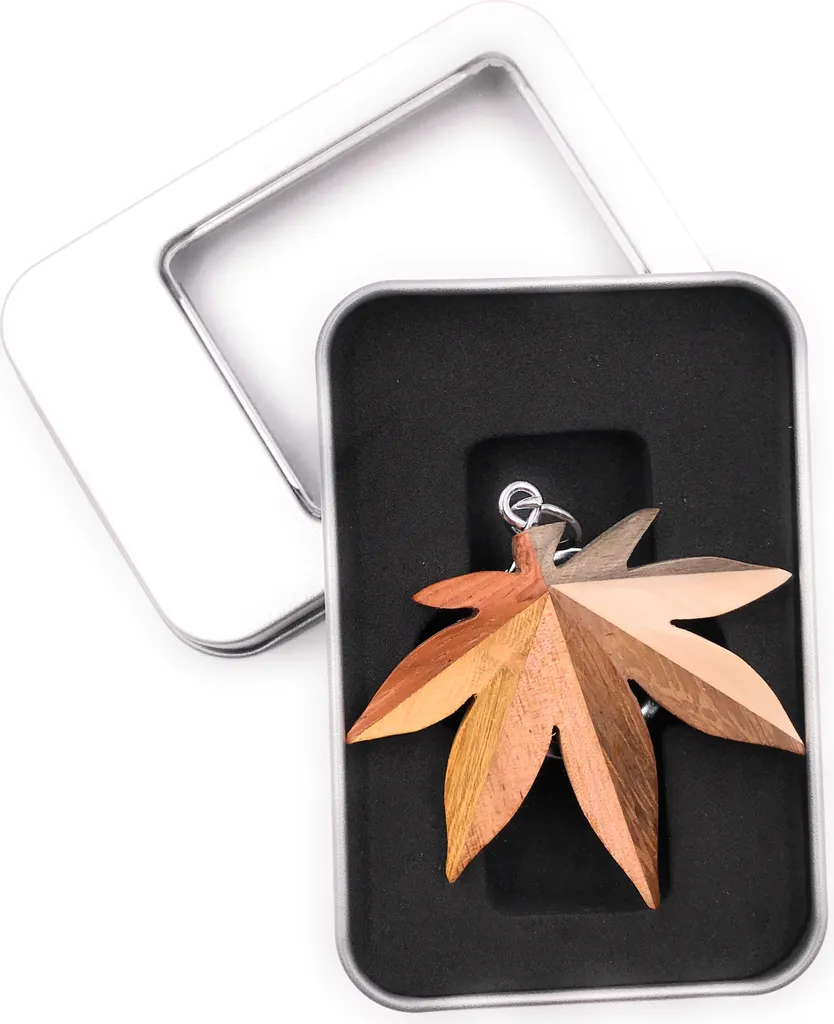 Portachiavi Eco Legno di Canapa - Foglia Cannabis Naturale in Box