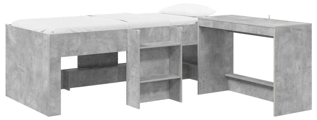 vidaXL Hochbett mit Schreibtisch für Kinder Betongrau 75 x 190 cm