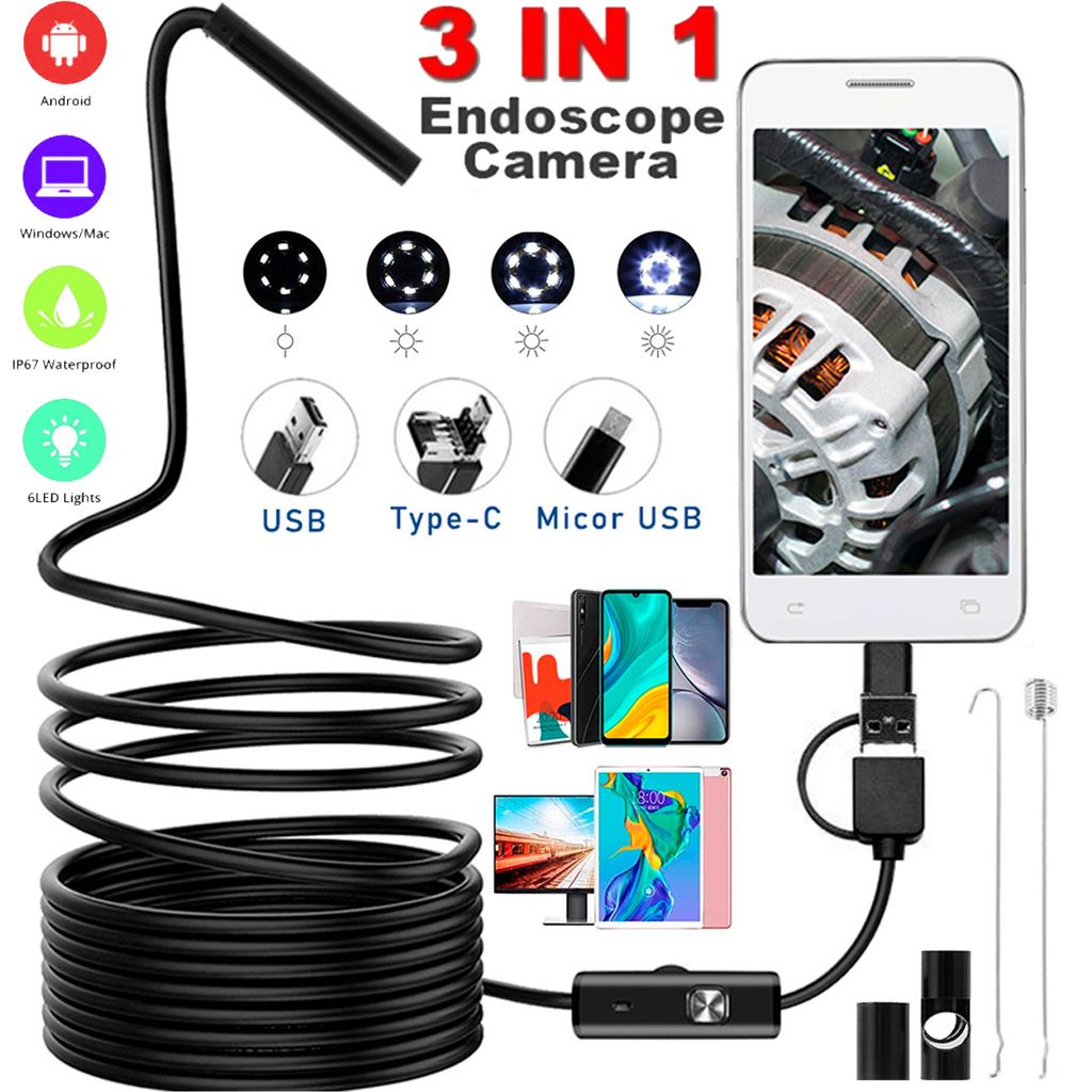 2/5M 3in1 LED Endoskop Wasserdicht IP67 Endoscope Kamera Inspektion für Android