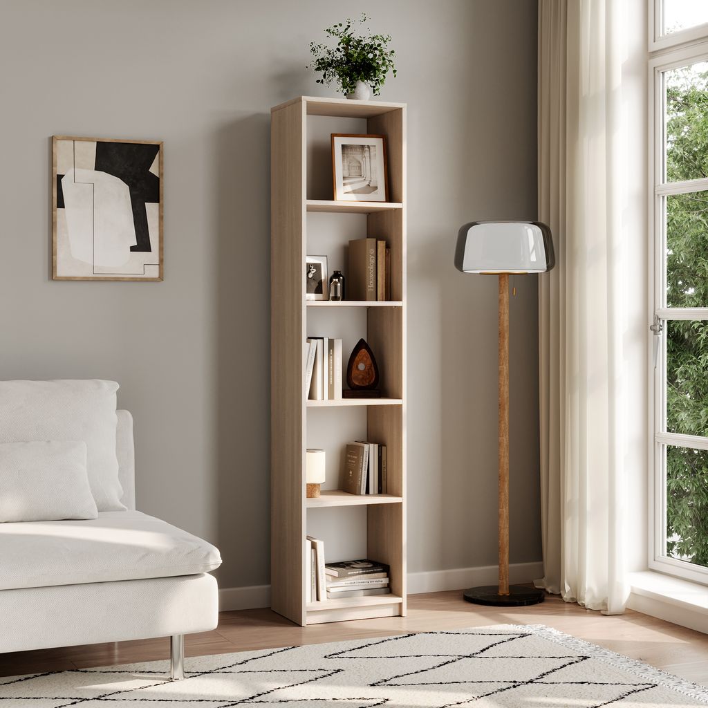 Bücherregal Aktenregal Standregal Raumteiler sonoma mit 5 offenen Fächern aus MDF Holz | Breite 40 cm