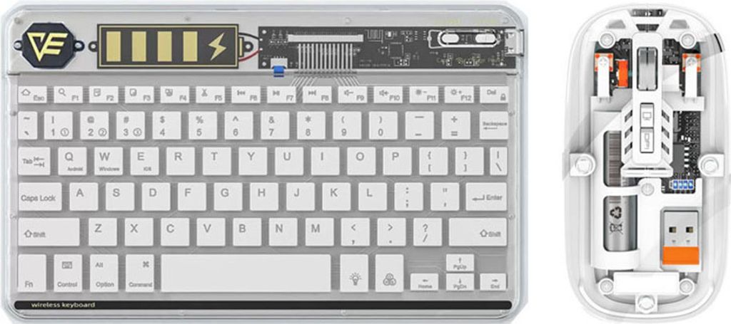 Tastatur und Maus Set kabellos BT3,0 LED bunte Hintergrundbeleuchtung, transparente Designs, Stummschalttaste, magnetischem Design, Weiß