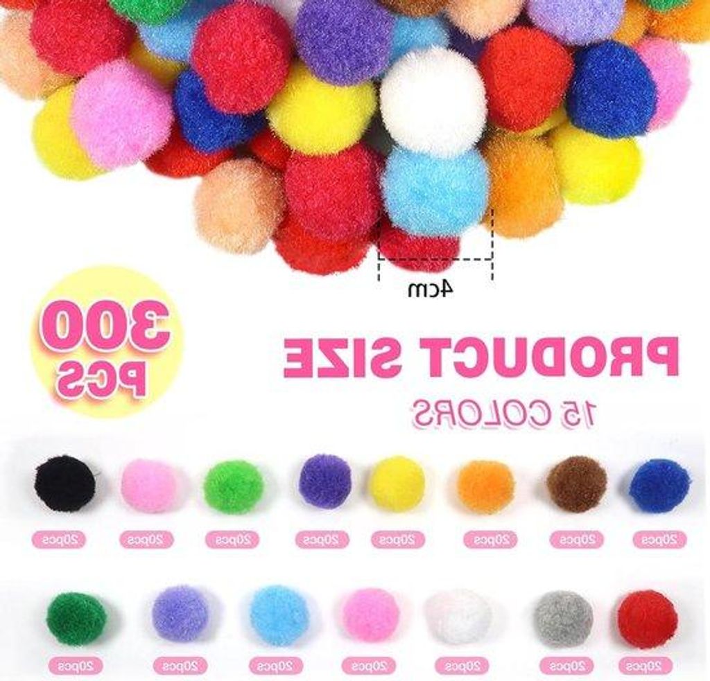 Bunte Pompons Set 300 Stück 4cm Plüsch DIY Handwerk