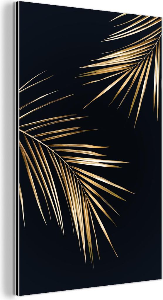MuchoWow Wanddekoration Metall Metallbild Wandkunst 20x30 cm Blätter - Pflanzen - Gold - Schwarz - Luxus MuchoWow Aluminium Gemälde - Alu Dibond ...