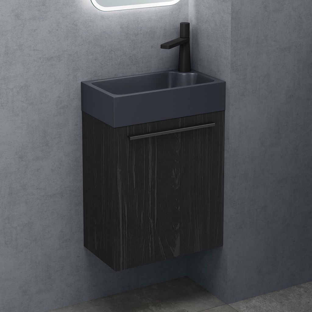 doporro Badmöbel-Set Waschtisch mit Unterschrank in Schwarz Strukturiert Waschbeckenunterschrank Gäste WC 46x26x63cm mit matt Anthrazit Waschbeck...