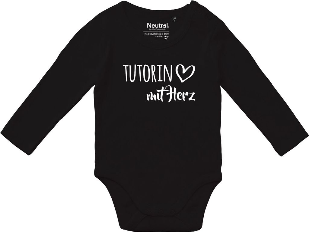 Huuraa Baby Body Tutorin mit Herz 68 Black Baumwolle Fairtrade Langarmbody Geschenkidee