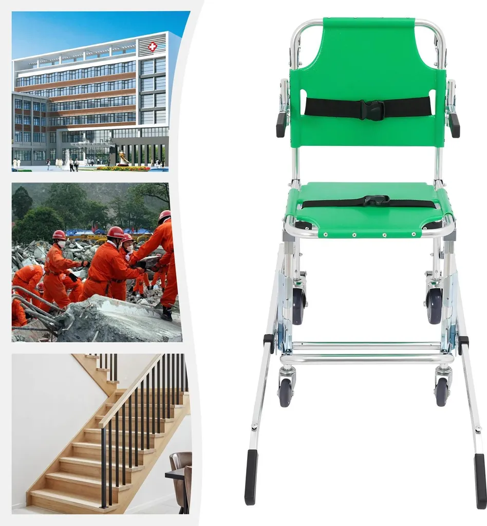 Chaise d'évacuation médicale pliable - Transfert sécurisé 159 kg - Vert