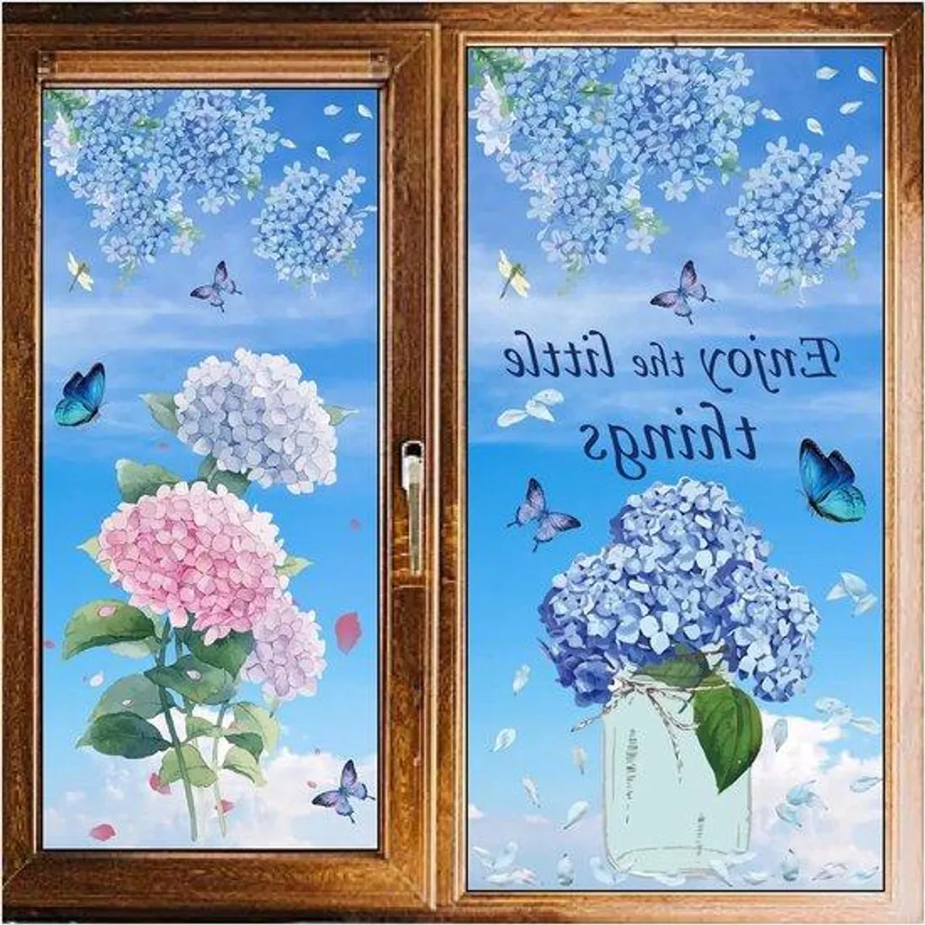 Film vitrail autocollant fleurs et hortensias en PVC imperméable 45x200cm