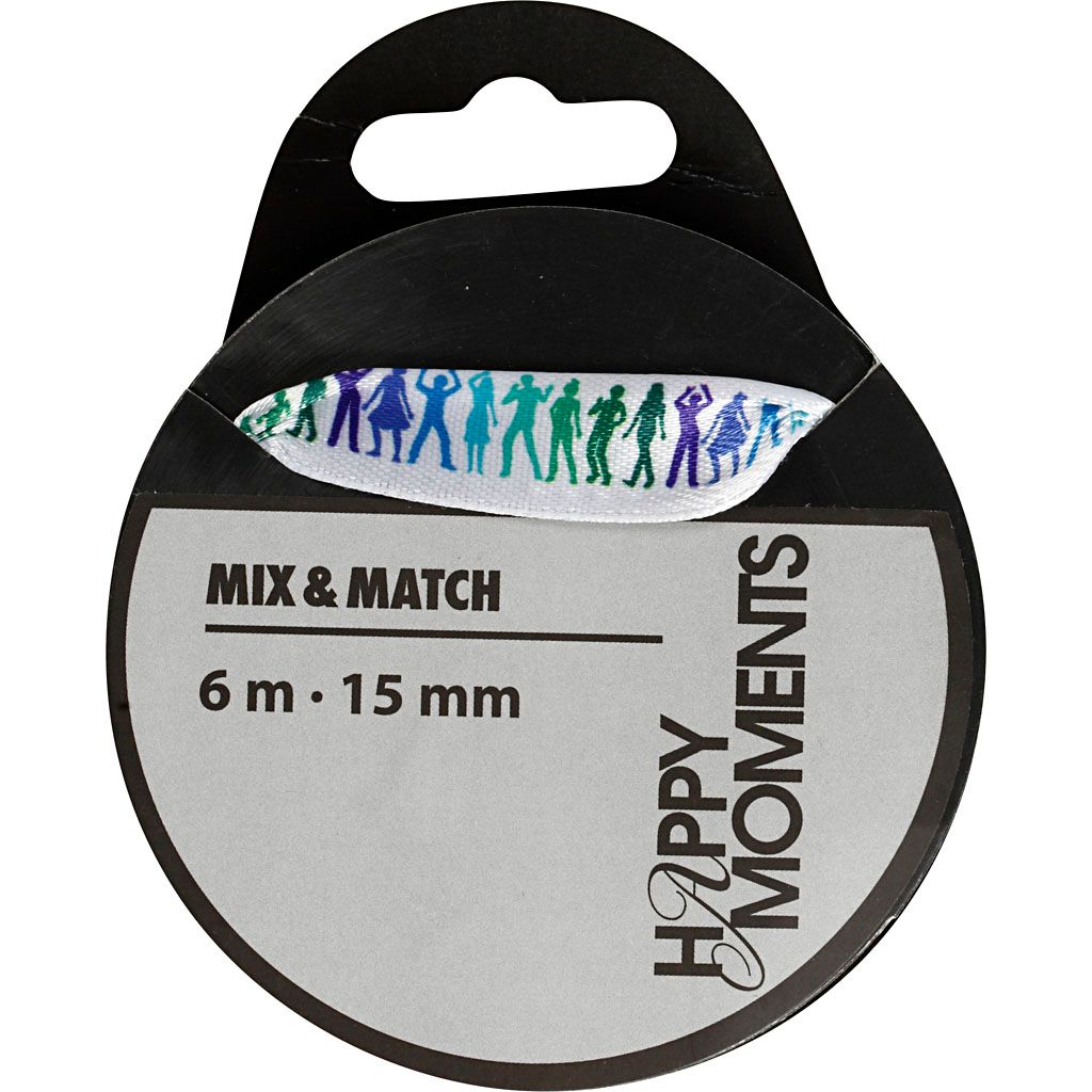 Creativ company satijnlint met print, b: 15 mm, lichtblauw, 6 m 1 rol