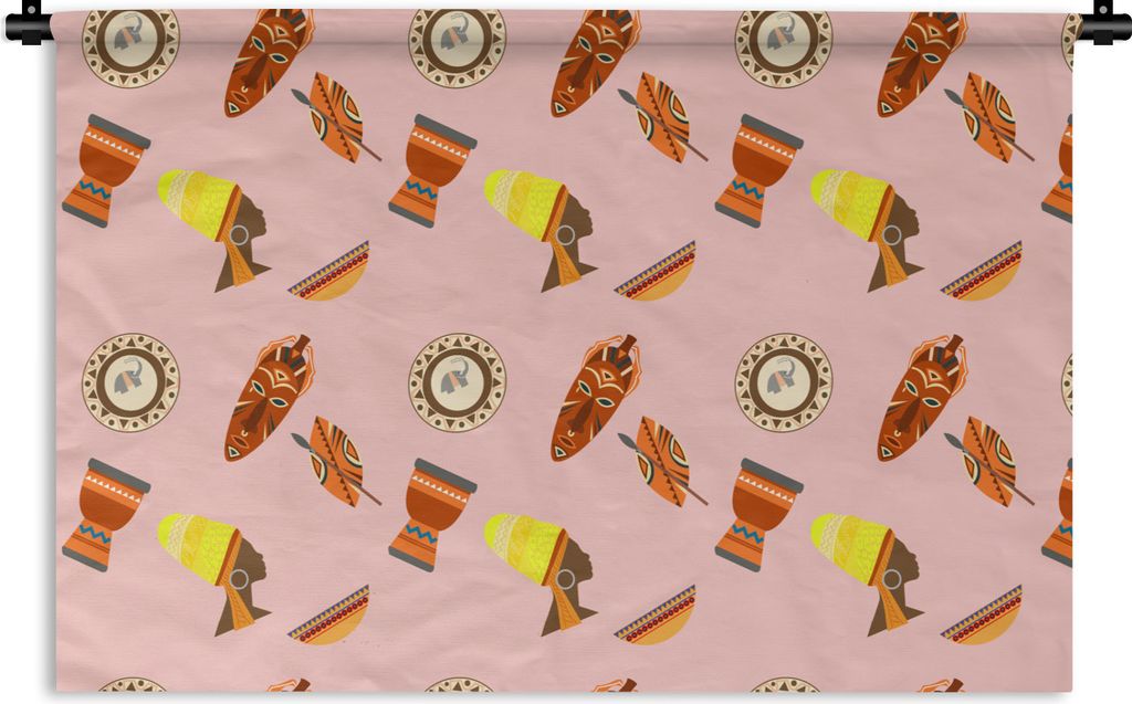 MuchoWow Wandteppich Wandbehang Afrika - Djembé - Schnittmuster - Afrikanische Masken 150x100 cm Tapisserie Dekoration Wandtuch - Waschbar - Tap...
