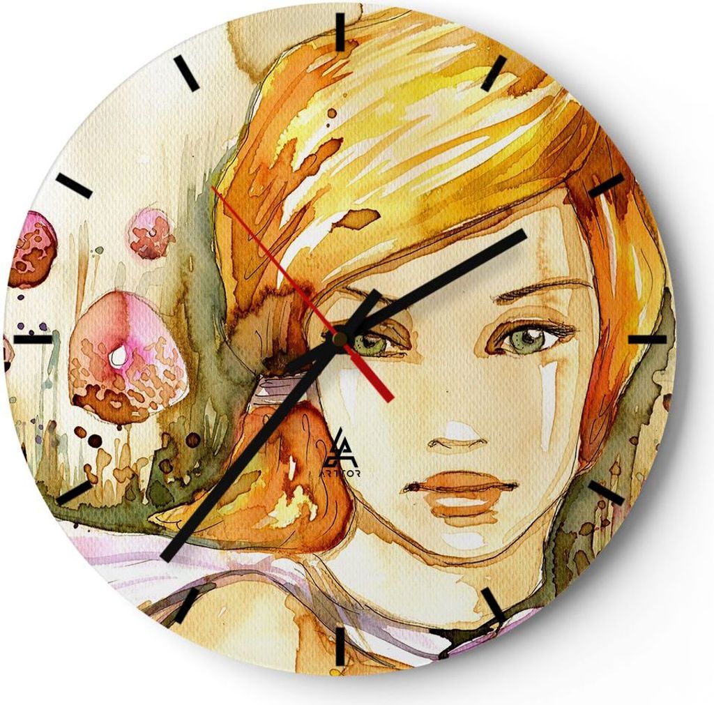 Wanduhr - Rund - Glasuhr - Frau Sommer Blume - 40x40cm - Schleichendes Uhrwerk - Lautlos - zum Aufhängen bereit - Dekoration Modern - Wanddekorati...
