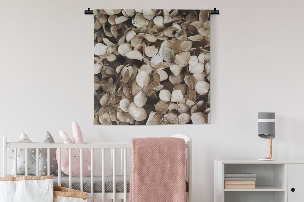 MuchoWow Wandteppich Wandbehang Blumen - Hortensie - Braun 90x90 cm Tapisserie Dekoration Wandtuch - Wandaufhänger