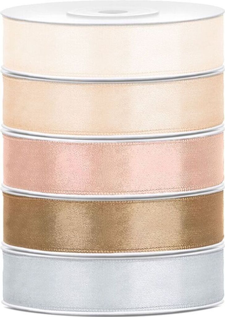 Satin Geschenkband 12mm 5 Farben je 25m lang creme elfenbein gold silber Schleifenband Geschenkverpackung Geburtstag Hochzeit Weihnachten