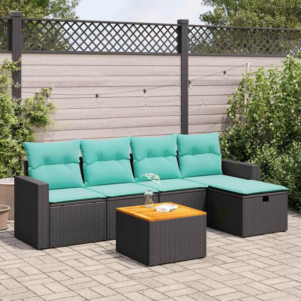 "Schlussverkauf" 6-tlg. Garten-Sofagarnitur UV-beständig - Loungegruppe mit Kissen - Schwarz Poly Rattan C11981