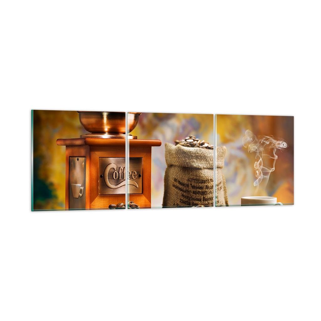 Bilder auf glas - Kaffee Körner Mühle Tasse - 120x40cm - Glasbilder - Wandbilder - Kunstdruck - zum Aufhängen bereit - Wanddekoration aus Glas -...