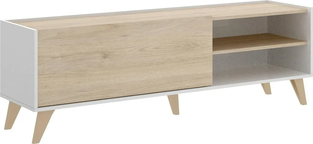 Meuble TV Allesia 155cm Chêne Marron avec Double Rangement Ouvert Chic