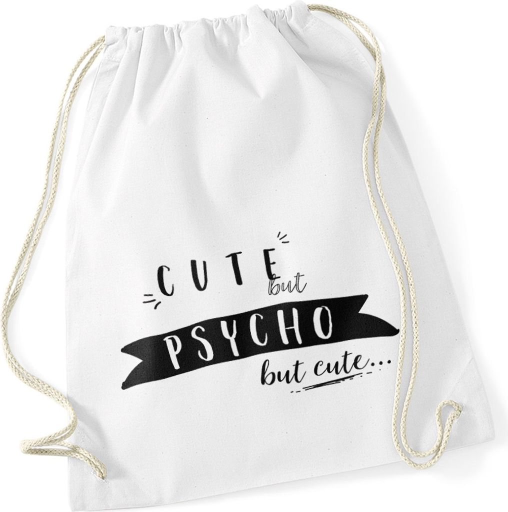 Turnbeutel mit Spruch - Cute but Psycho but cute - Sprüche Gymbag Moonworks weiß unisize