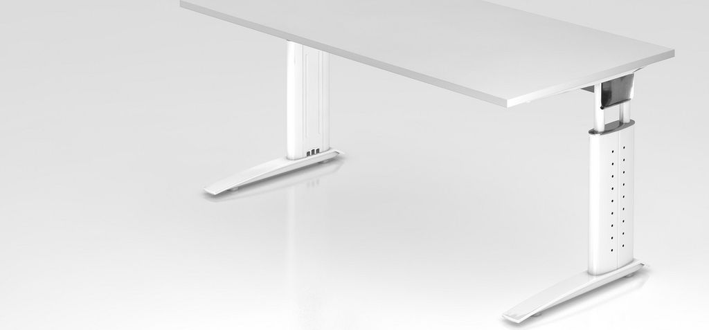 Schreibtisch Mauri | Weiß | Weißes Gestell | BxT 160x80cm | Arbeitshöhe 68-86cm | höhenjustierbar, 2cm Raster | C-Fuß-Gestell | Rechteckform