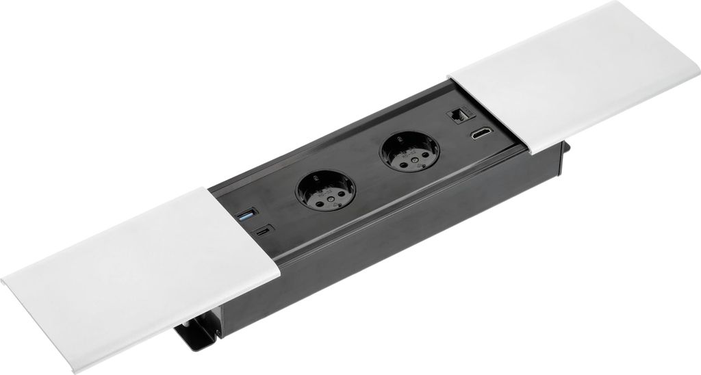 GTV - Möbelsteckdose PRESTINO, Mehrfachsteckdosen, 2x Schuko Steckdose, 1x USB A, 1x USB C, 1x RJ45 1x HDMI, Kabellänge 1,5m, Farbe Weiß, für S...