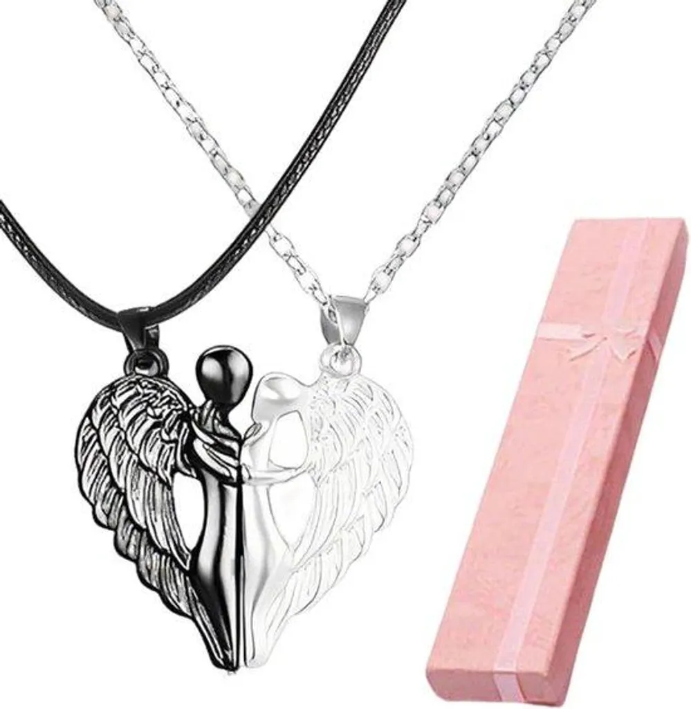 Collier magnétique en deux parties style romantique pour couple en acier