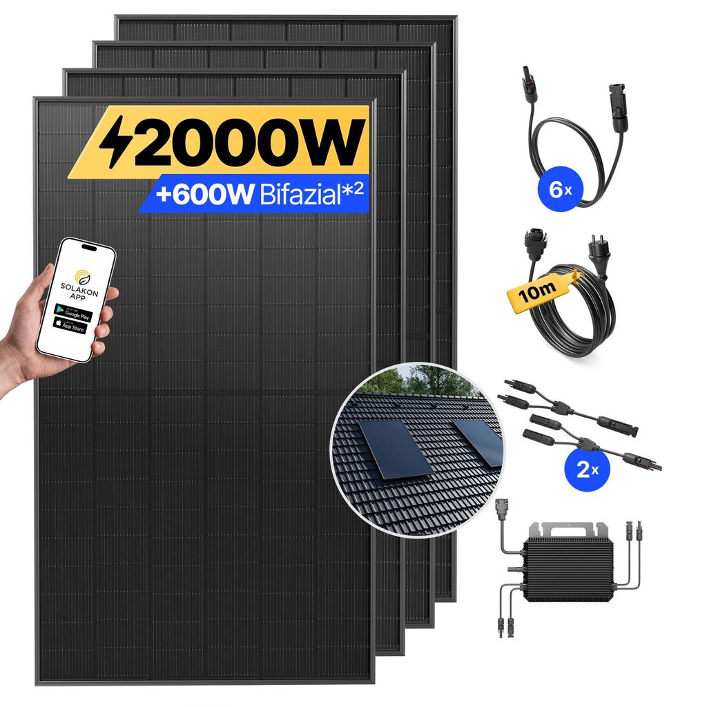 Balkonkraftwerk 2000W Solaranlage mit Ziegeldach Halterung Produktbild 
