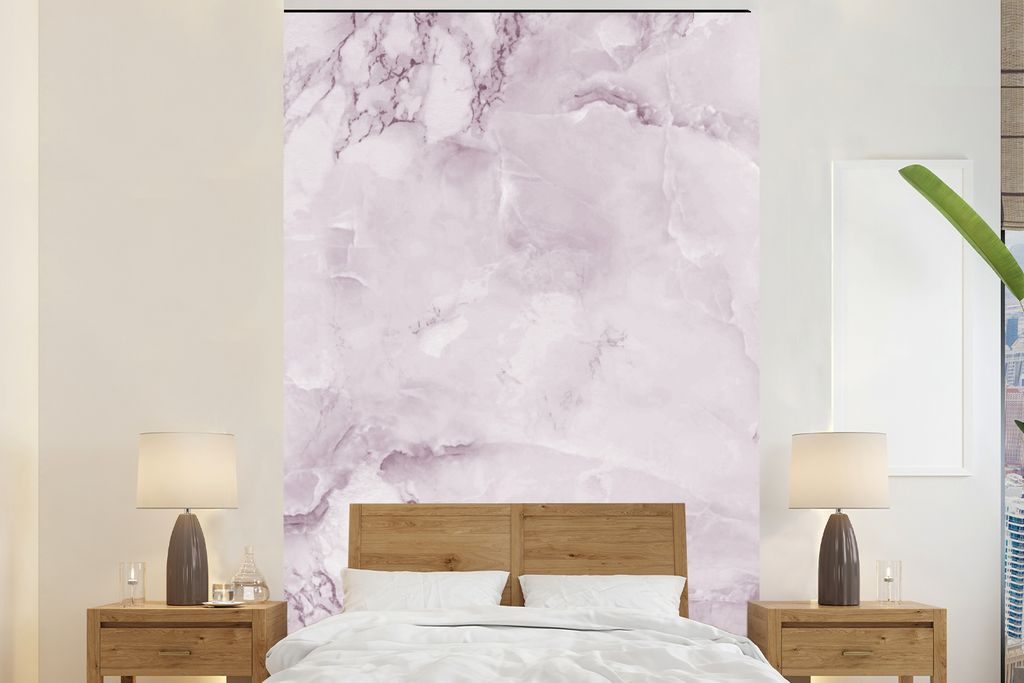 MuchoWow Fototapete für Wohnzimmer oder Schlafzimmer Wandtapete Vinyl Motivtapete Marmor - Vintage - Rosa - 155x240 cm - Tapete