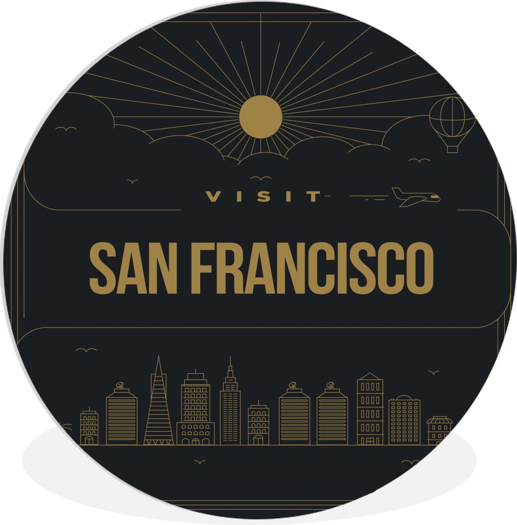MuchoWow Rundes Wandbild - Runde Bilder San Francisco - USA - Gold Ø 30 cm Kreis Wanddekoration Kunststoff - Wandkreis - Wandschmuck - Schlafzim...