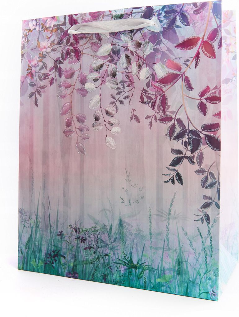 Geschenktüte Blumen 26x32cm - Große Papiertragetasche Floral für Geburtstage Fest