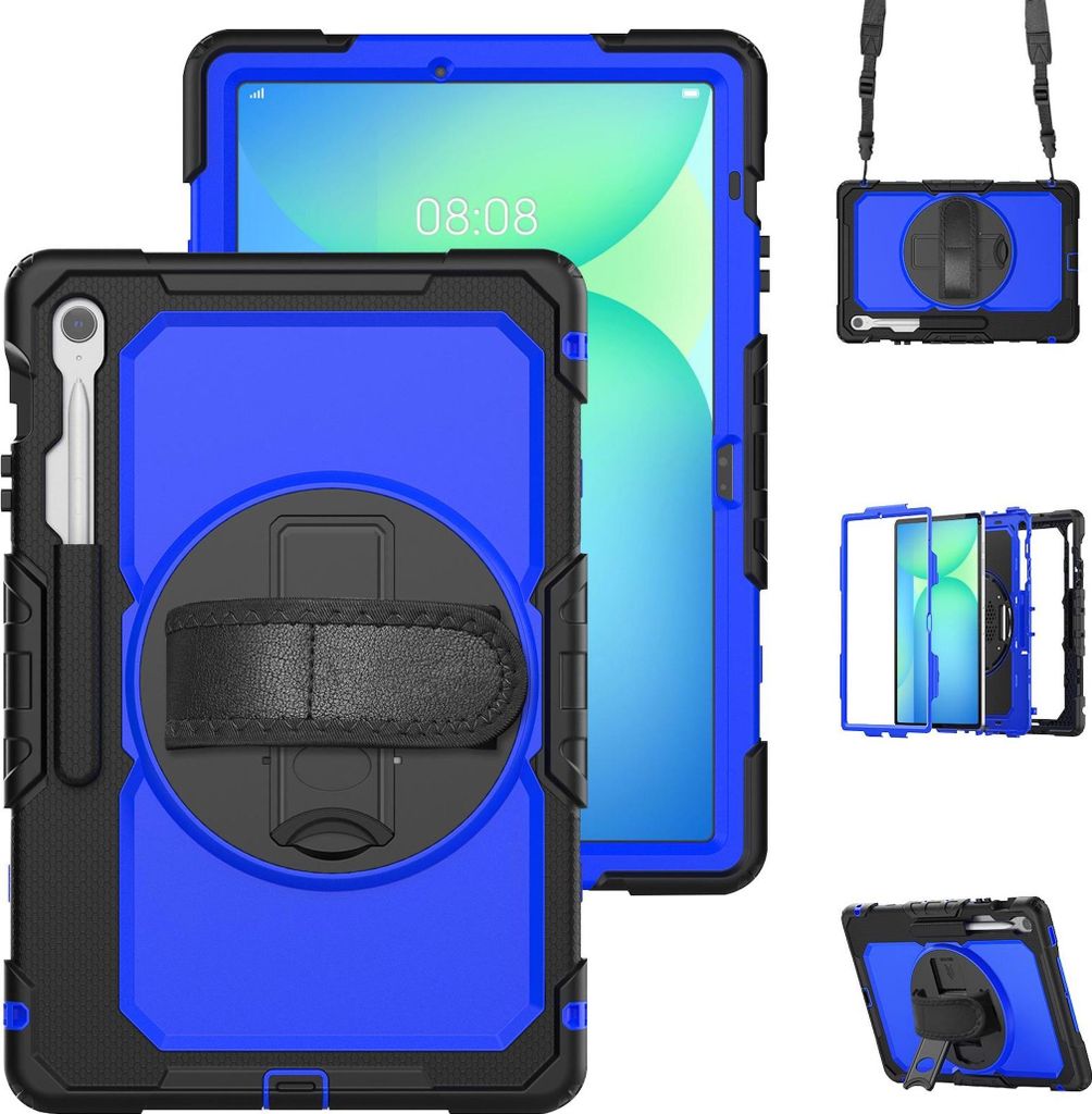 Wheel Hybrid Hülle für Samsung Galaxy Tab S10 FE Plus mit Halter & Gurt Blau