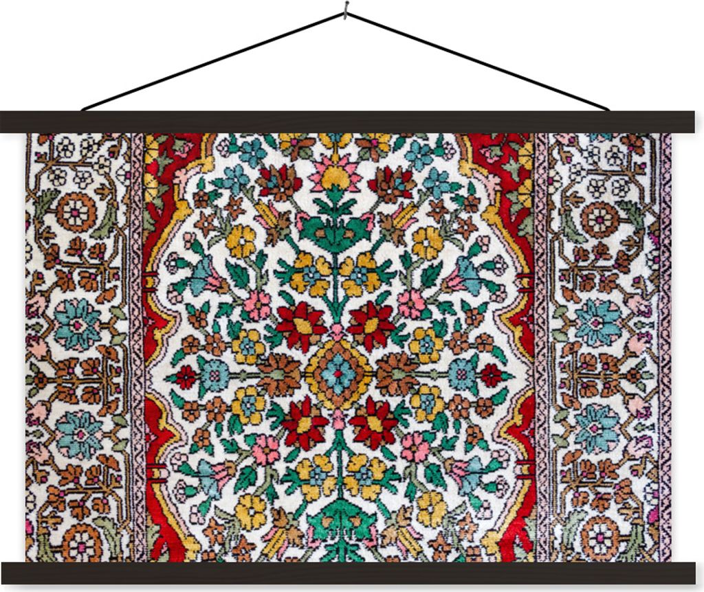 MuchoWow Textilposter Persische Teppiche - Teppiche - Muster - Farben 90x60 cm mit schwarzem Rahmen - Aufhängungssatz