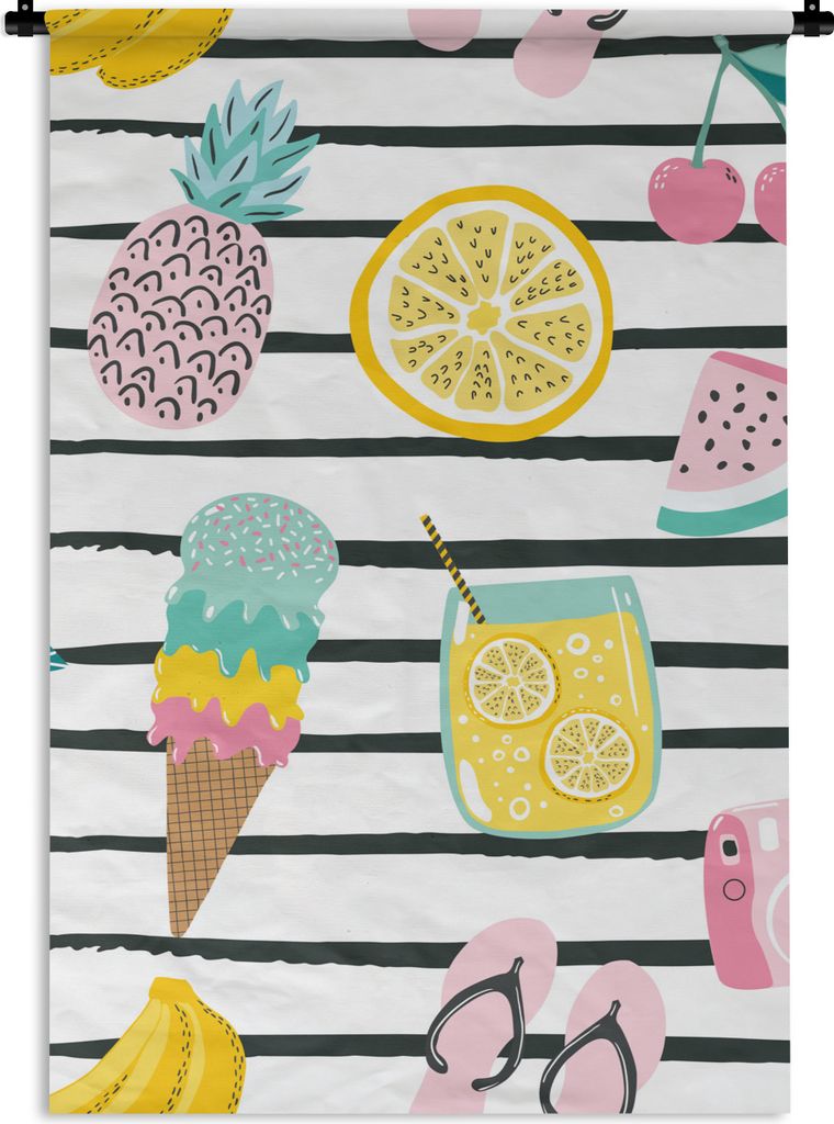 MuchoWow Wandteppich Wandbehang Sommer - Objekte - Muster 90x135 cm Tapisserie Dekoration Wandtuch - Baumwolle - Wandskulptur