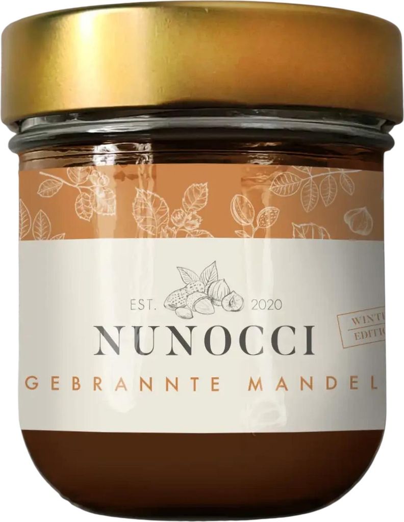 Nunocci Creme Gebrannte Mandel 200g Glas - Vegane Creme mit 40 % Mandeln & Bourbon-Vanille – ohne Palmöl