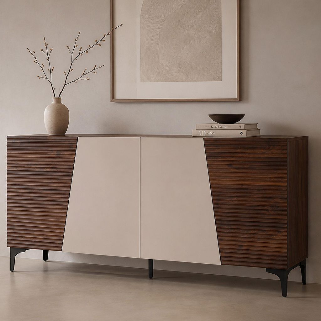 Zijtafel HWC-Q83, dressoir met deuren met 3D-structuur, Productafbeelding 
