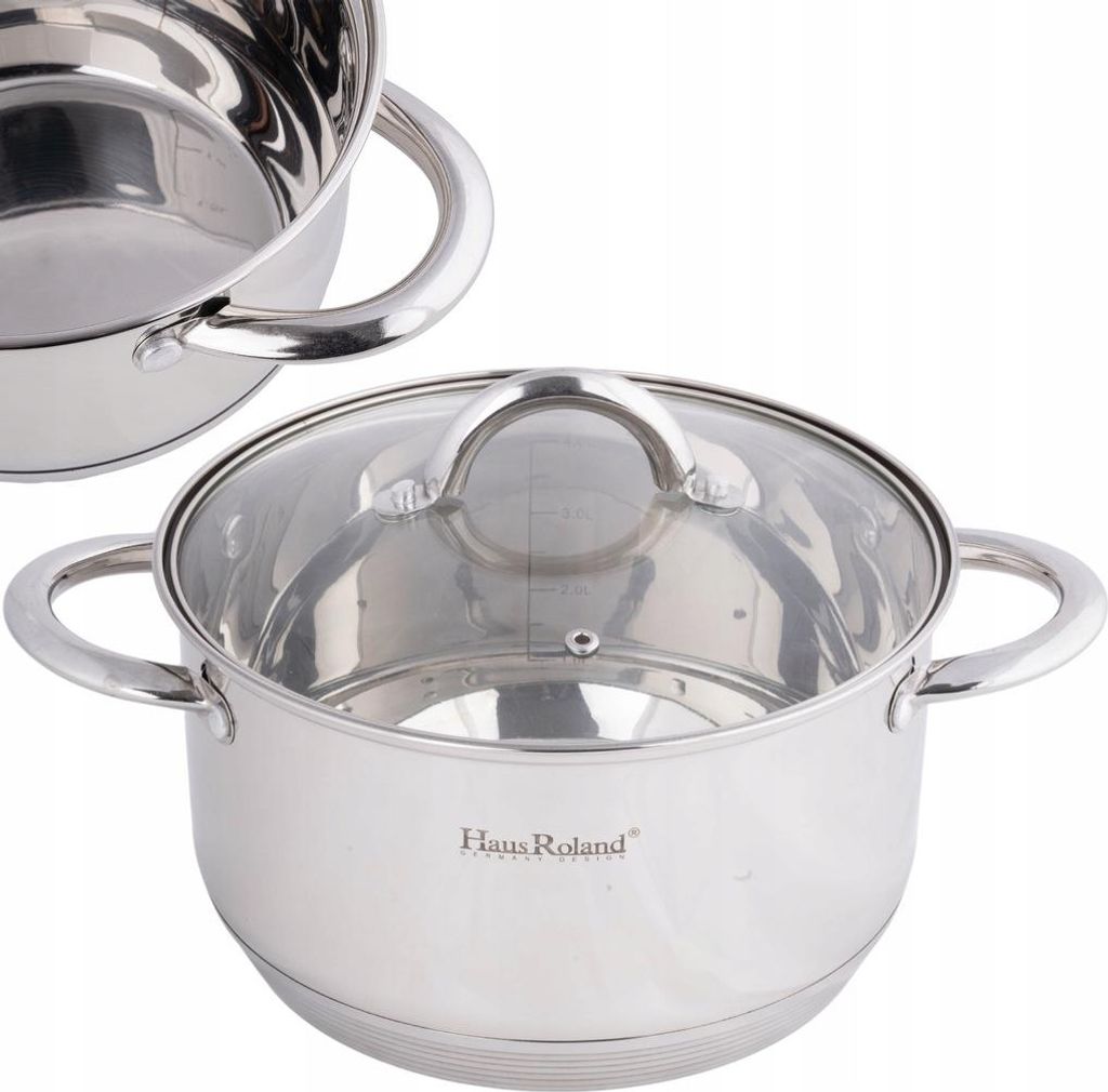 HAUS ROLAND Kochtopf aus Edelstahl 22 cm 4 L Grau | Edelstahl Topf | Topf Induktion | Antihaft Topf
