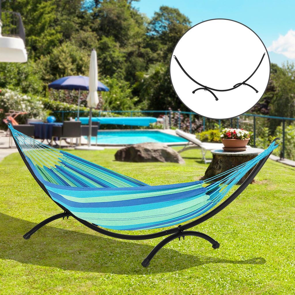 Hängemattengestell Stahl, Hängemattenzubehör Outdoor, Hängesesselgestell, Schwarz | 300x90x100 cm | bis 120 kg | rutschfeste Standfüße