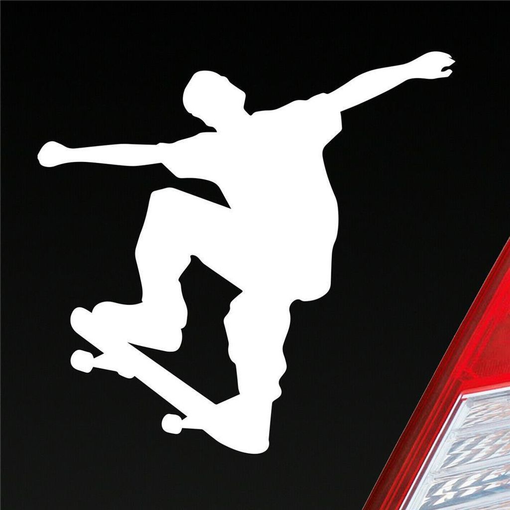 Auto Aufkleber Skater Skaten Sport Tuning Ollie 10x10 cm Weiss Glanz Sticker Heckscheibenaufkleber