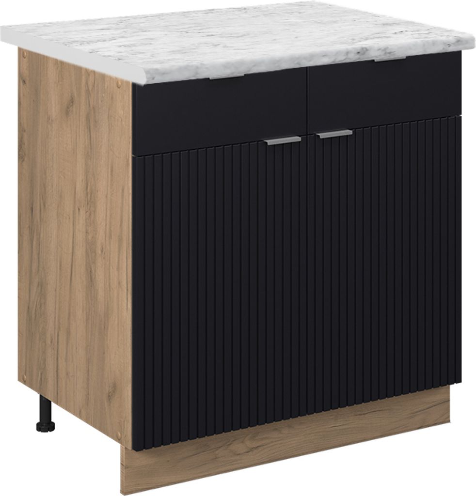 Küchenunterschrank Vicco Fame-Line Schwarz gestreift 80 cm , AP Marmor, Model 50791