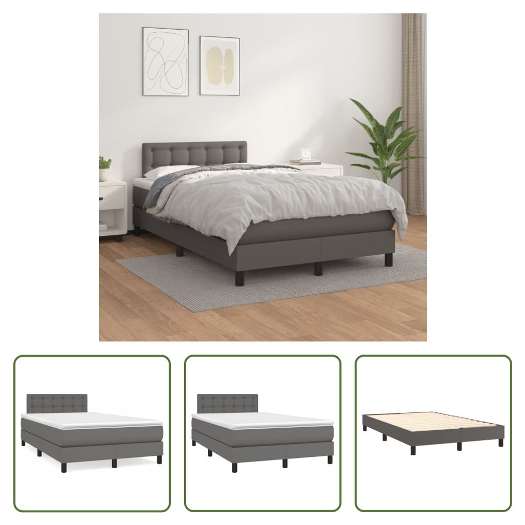 The Living Store Boxspringbett mit Matratze Grau 120x200 cm Kunstleder