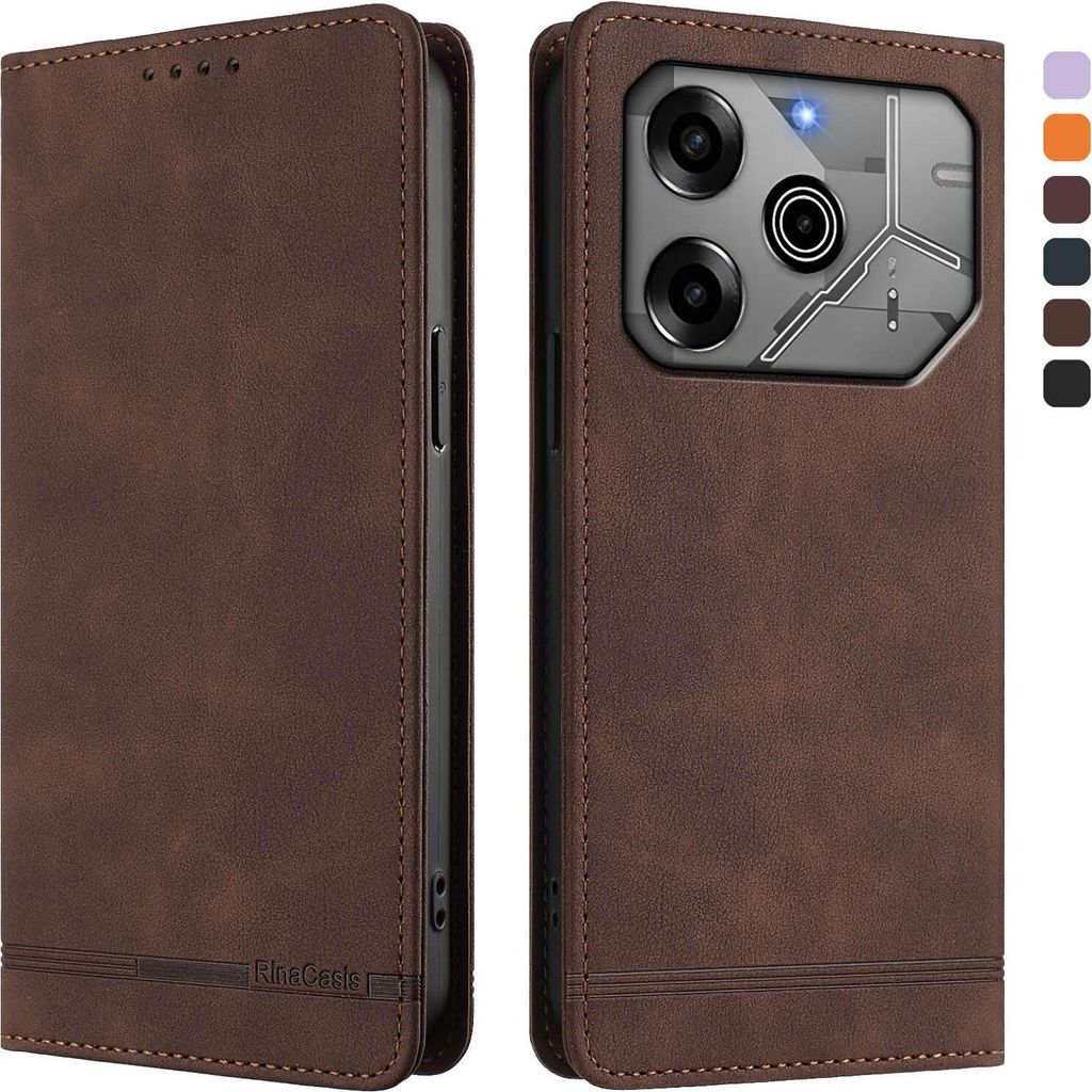 Hülle für Tecno Spark 6 Go/Spark Go 2021/2020, Retro Kunstleder Ständer Klapphülle mit Kartenfächer und Magnetische Braun