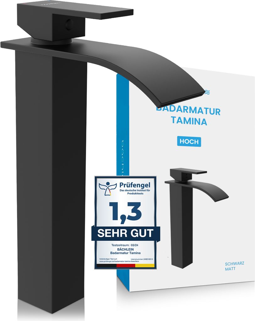 Badarmatur Tamina hoch - schwarz matt  | Wasserfall Produktbild 