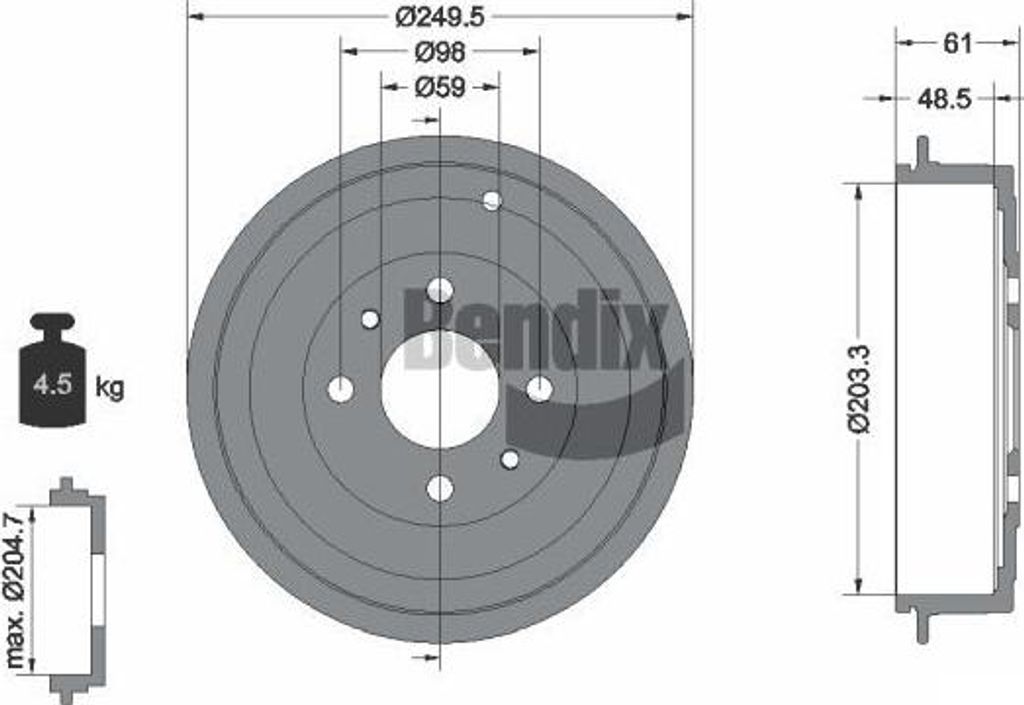 BENDIX Braking BDM1042 Bremstrommel OE 51916180 kompatibel mit Alf. 145, Alf. 146, 500, Brava, Bravo, Fiorino, Idea, Marea, Panda, Punto, Qubo, Del...