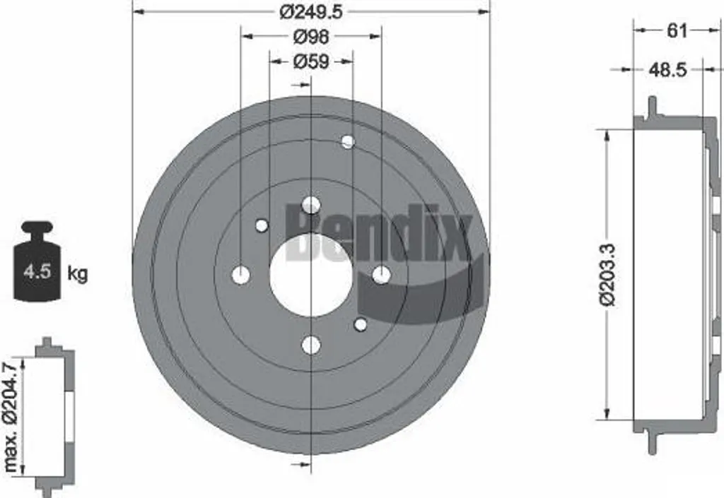 Tambour de frein arrière BENDIX pour Fiat Punto, Bravo et Alfa 145