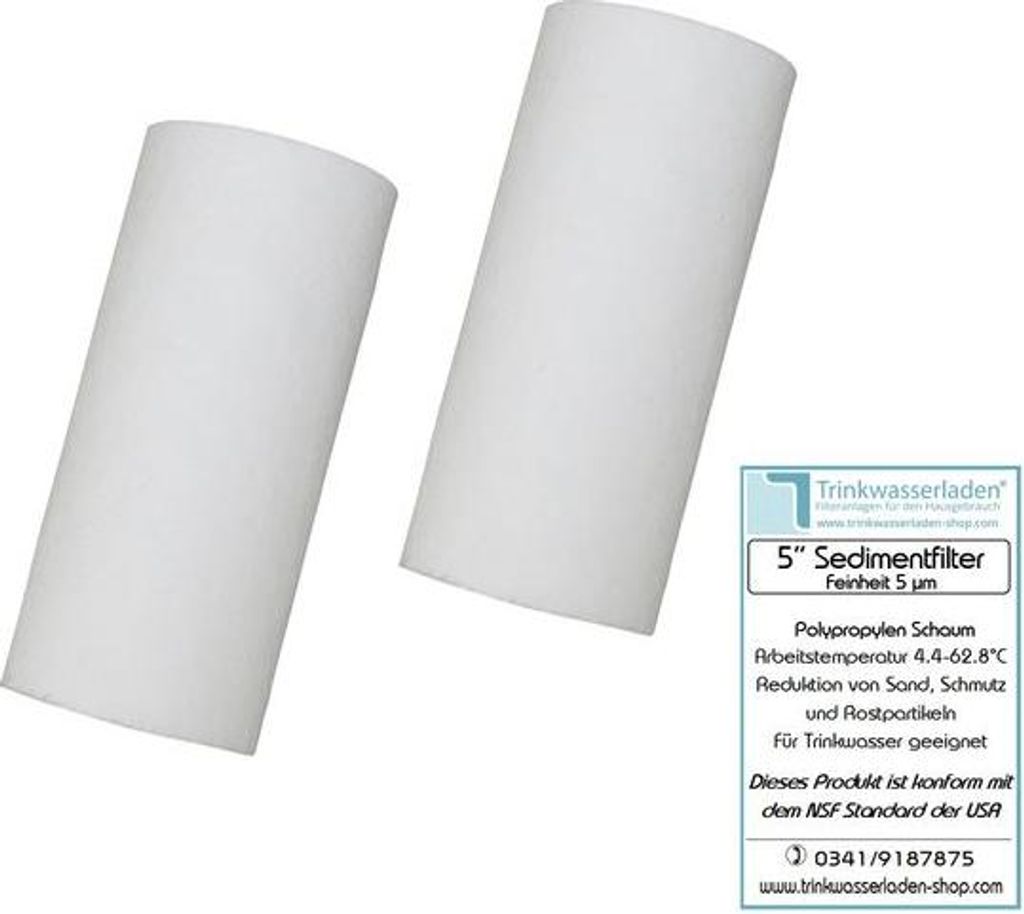 2 Stück 5 Zoll Sedimentfilter, Wasserfilter, Polypropylen Schaum, Filterkerze, Kerzenfilter 5 μm