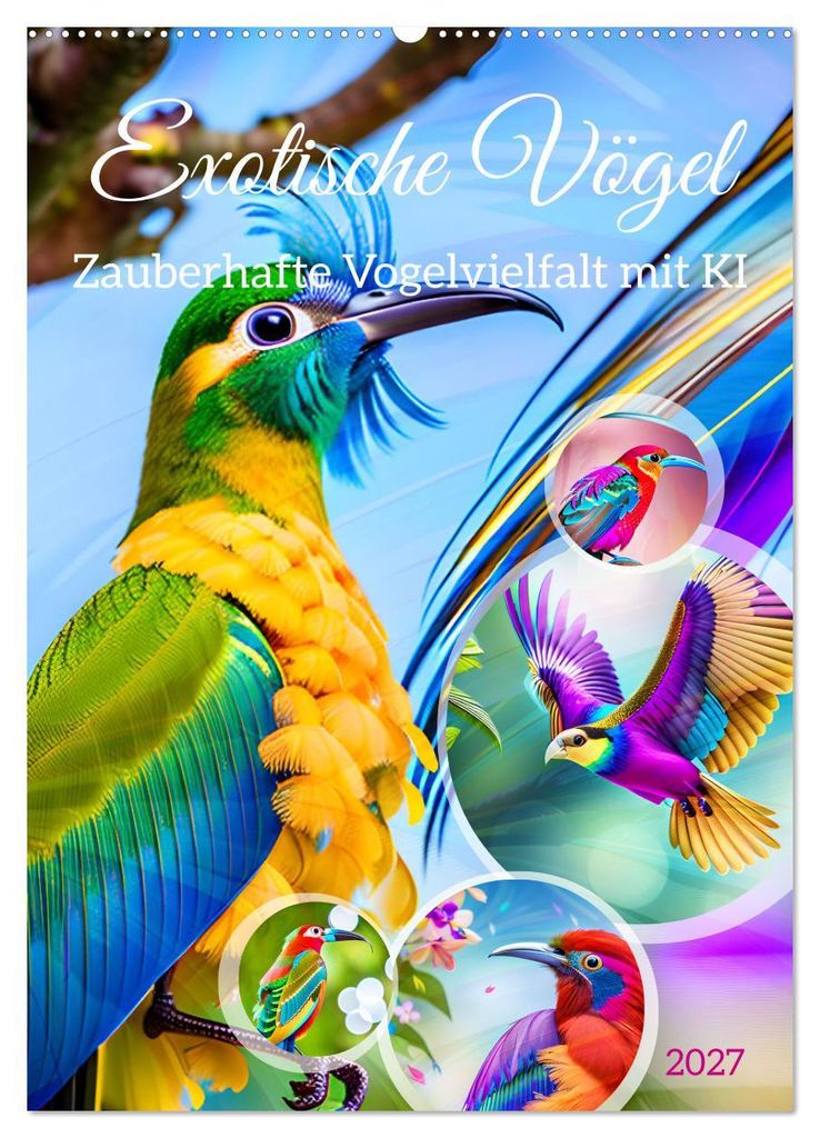 Exotische Vögel. Zauberhafte Vogelvielfalt mit KI (Wandkalender 2027 DIN A2 hoch), CALVENDO Monatskalender