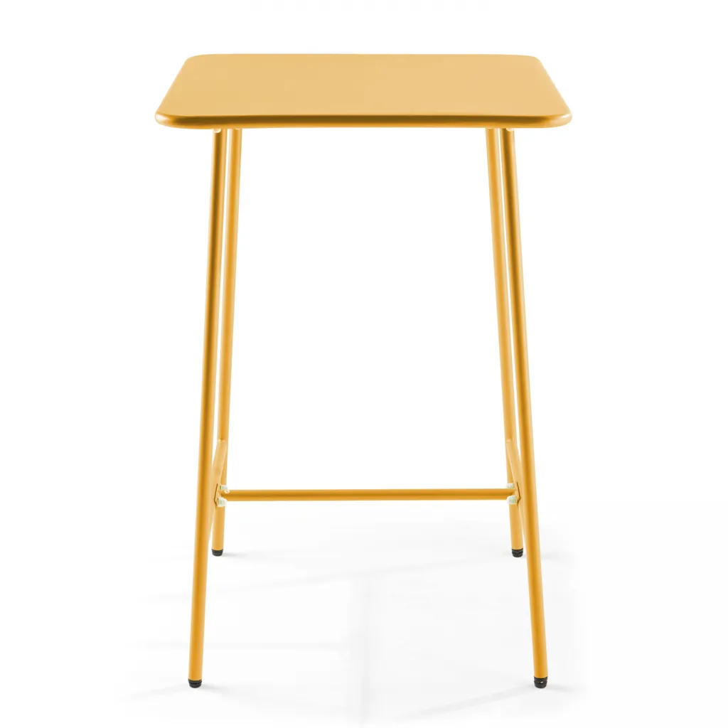 Table haute de jardin carrée en acier jaune Oviala Palavas 70x70 cm