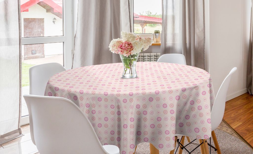 ABAKUHAUS erröten Rosa Runde Tischdecke, Little Hearts in Runden, Kreis Tischdecke Abdeckung für Esszimmer Küche Dekoration, 150 cm, Blasse Pfir...
