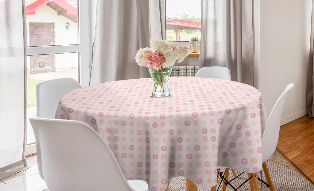 ABAKUHAUS Tovaglia rotonda rosa, cuoricini in cerchio, tovaglia circolare per sala da pranzo, decorazione cucina, 150 cm, pesca pallido multicolore