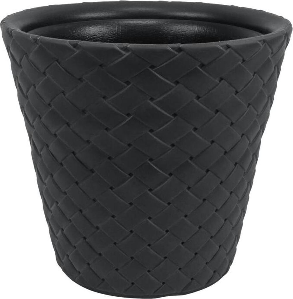 2x Blumentopf "Matuba" Flecht-Optik Kunststoff grau Pflanzengefäß Übertopf Kübel