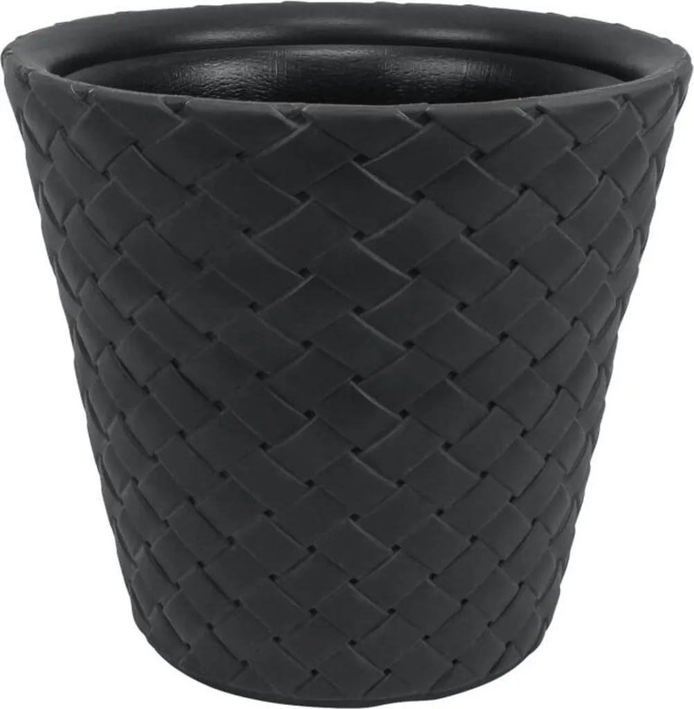 Pot de Fleurs Matuba Gris Incassable Aspect Tressé - Lot de 2 Résistant