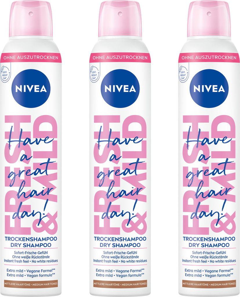 NIVEA Trockenshampoo Hair Care Mittlere Haartöne Fresh & Mild schonend 3 x 200ml