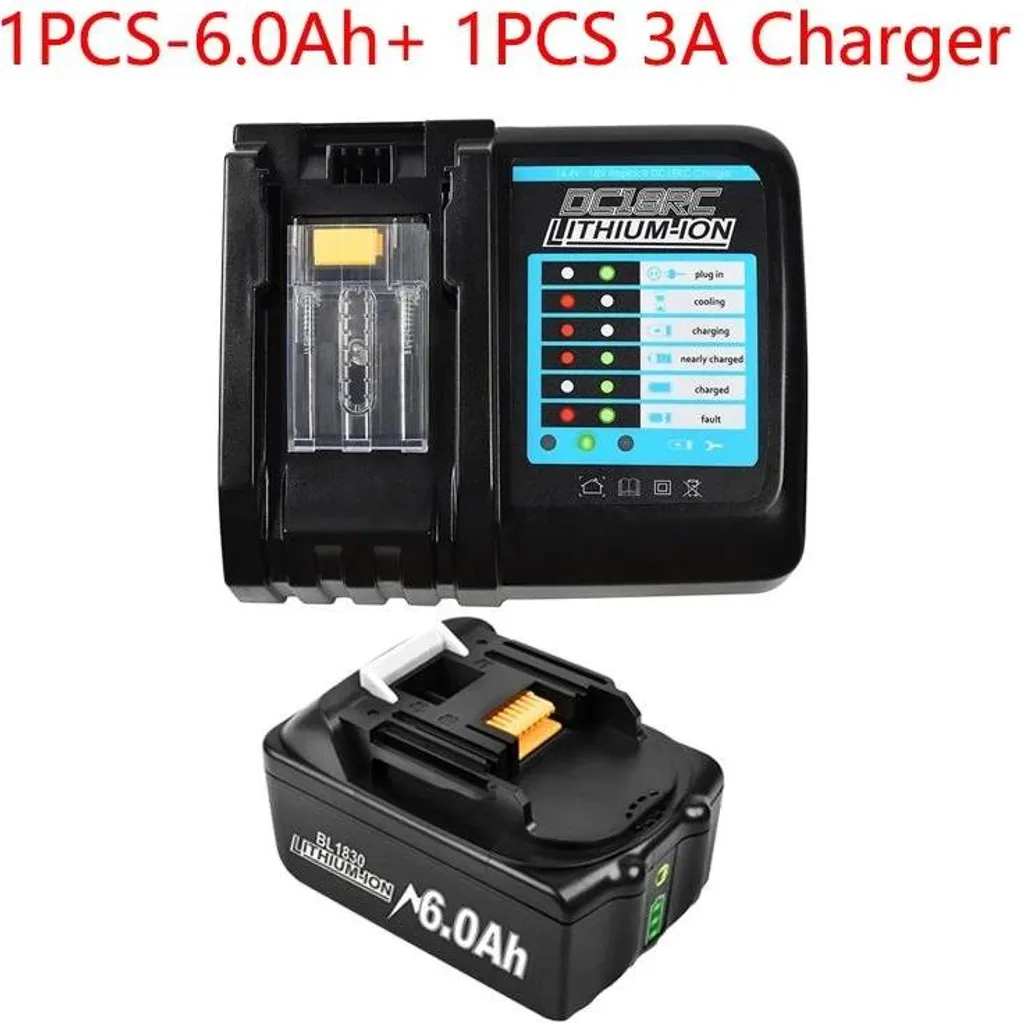 Batteria da 18 V per utensili elettrici - Batteria di ricambio agli ioni di litio - 6000 mAh (6,0 Ah) - Compatibile con BL1830/BL1860 - RoHS - Trasparente